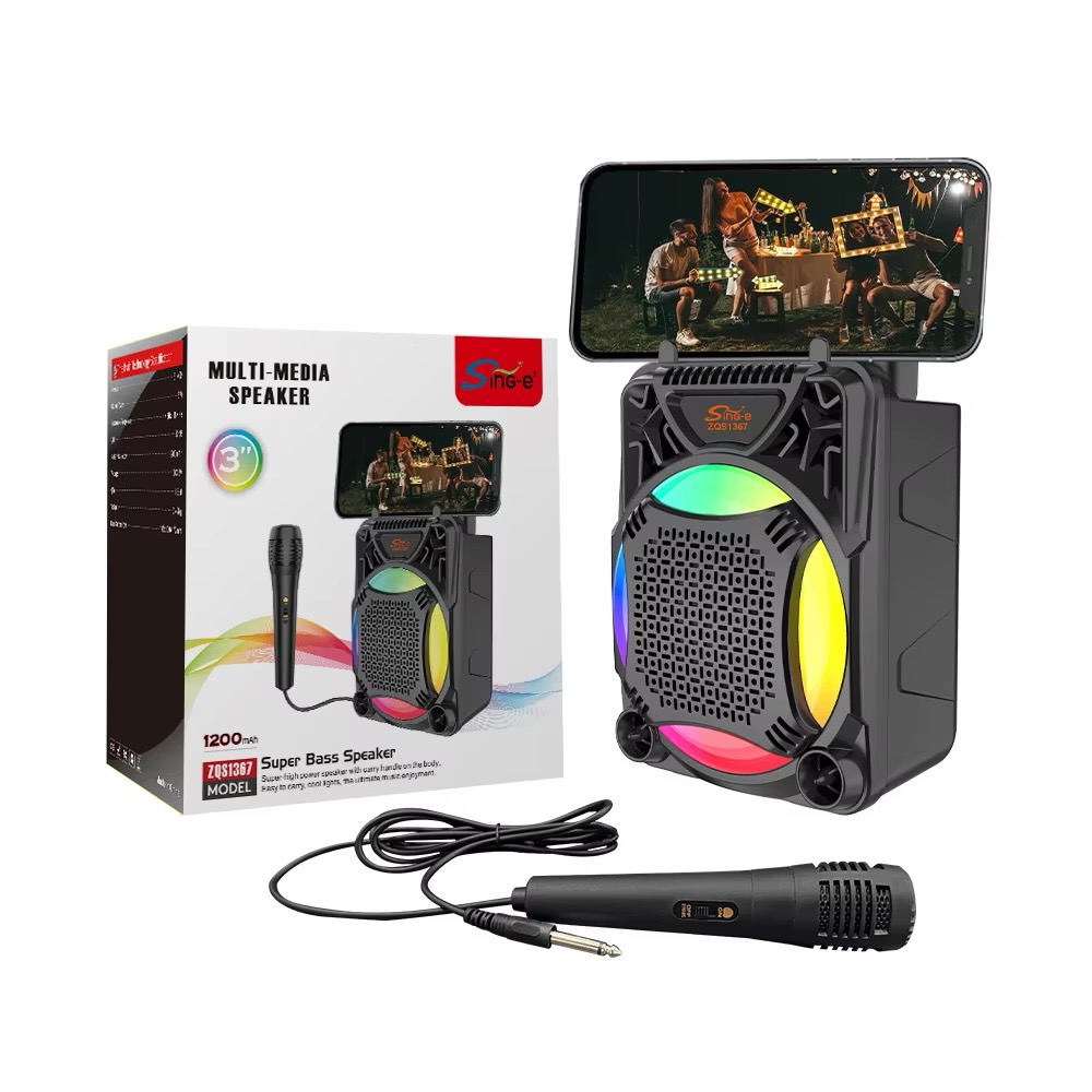 اسپیکر بلوتوثی قابل حمل سینگ ای singe میکروفون دار با پایه نگهدارنده گوشی مدل zqs1367