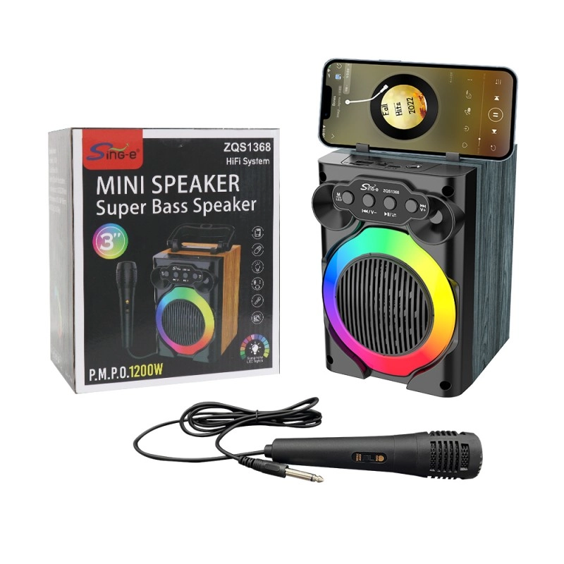 اسپیکر قابل حمل میکروفون دار+پایه نگهدارنده موبایل سینگ ایsing-e مدل zqs1368